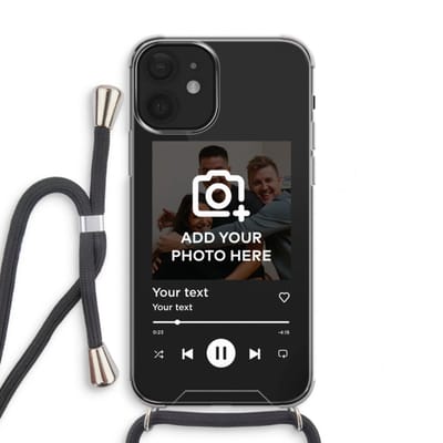 Gepersonaliseerd - Case Company® - Hoesje met koord geschikt voor iPhone 12 mini hoesje met Koord - Music Player - Telefoonhoesje met Zwart Koord - Extra Bescherming aan alle Kanten en Over de Schermrand