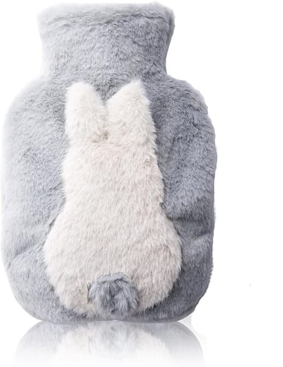Kruik met hoes 1 liter - warmwaterkruik - 6 uur warmte - Hoogwaardige PVC-explosieveilige binnenvoering - Hoogwaardige imitatie konijnenbontstof shell - Schattig konijntjespatroon - 17*25cm - grijs