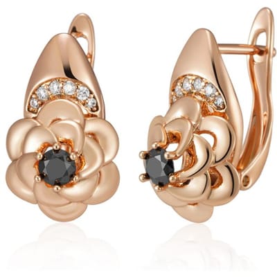 Boucles d'oreilles en zircon noir naturel en forme de fleur pour femme, tendance et créatives, couleur or rose vintage, bijoux de mariage et cadeaux de fête beige