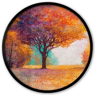 Poster in lijst Rond - Fotolijst 40x40 cm - Posters - Olieverf - Schilderij - Boom - Kleuren - Ronde posterlijst zwart - Decoratie - Wanddecoratie woonkamer - Muurdecoratie slaapkamer