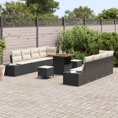 vidaXL - Tuinbank - Set - 11 - st - Zwart - poly - rattan