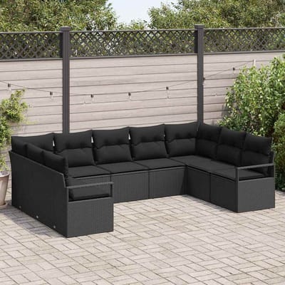 vidaXL Bankstel 9 st Zwart poly rattan