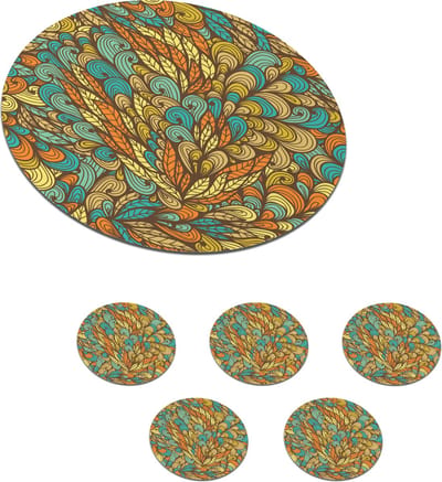 Onderzetters voor glazen - Rond - Design - Bladeren - Abstract - 10x10 cm - Glasonderzetters - 6 stuks