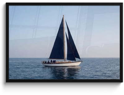 Poster in lijst - Fotolijst 90x60 cm - Posters - Zeilboot - Zee - Blauw - Posterlijst zwart - Decoratie - Wanddecoratie woonkamer - Muurdecoratie slaapkamer