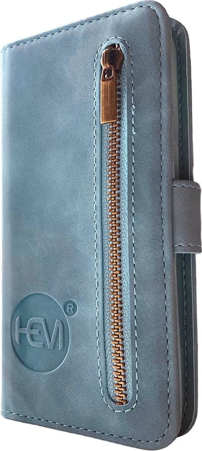 HEM Silky Blue Bookcase Geschikt Voor Apple iPhone 14 Plus – Blauw Hoesje Met Rits – Luxe Wallet Case Met Pasjeshouder – Beschermend Telefoonhoesje