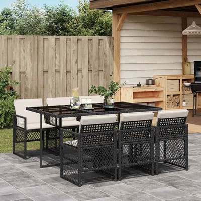 vidaXL - 7-delige - Tuinset - met - kussens - poly - rattan - zwart