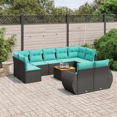 vidaXL - 10-delige - tuinbankset - met - kussens - van - zwart - polyrotan