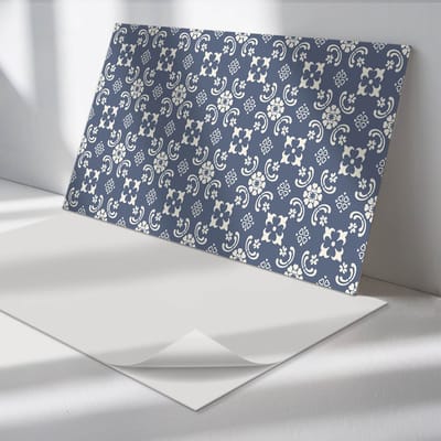 Wallfluent Vinyl Tegels - Achtergrond met Bloemenpatroon Zelfklevende Vinyl Tegels - 40 cm x 20 cm - Marine Vinyl Tegels - Set van 10 - Rechthoek PVC Tegels - Patroon Plaktegels - Vinyl Wandtegels - Plaktegels Keuken en Badkamer