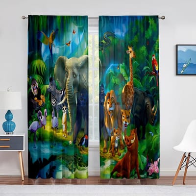 Cartoon Boerderijdieren Transparant Voile Gordijn Schattig Schaap Koe Varken Op Landelijke Ranch Raam Tule Gordijnen voor Woonkamer Slaapkamer Keuken 1 PCS W100XH250cm&Grommet Top