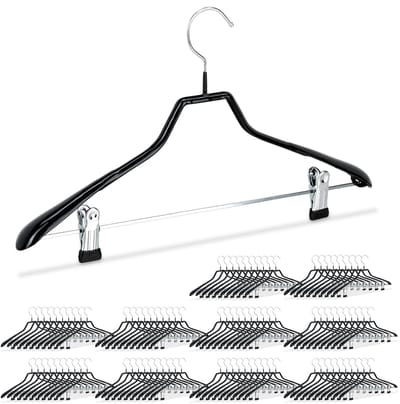 100x kostuumhanger zwart - kledinghanger antislip broeklat - kleerhanger zwart
