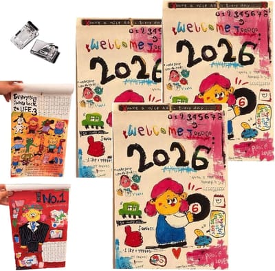 Wandkalender 2026 - Artistieke Kalender - Dagen Plannen - Handgeschilderde Illustraties - 12 Maanden - Kleurrijk