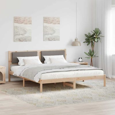 vidaXL - Bedframe - met - hoofdeinde - Taupe - 180 - x - 200 - cm - Massief - grenenhout