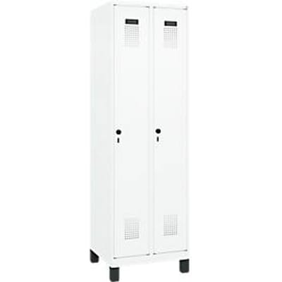 C+P Evolo Plus garderobekast, 2 vakken, 300 mm breed, met voetjes, veiligheidsdraaistang, B 600 x D 500 x H 1950 mm, verkeerswit/verkeerswit