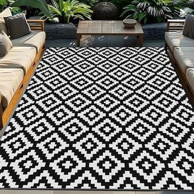 Buitentapijt Waterdicht - Vloerkleed Tuin - Terras Aankleden - Omkeerbaar Ontwerp - 240 x 300 cm - Zwart-Wit