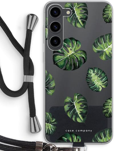 Case Company® - Hoesje met koord geschikt voor Samsung Galaxy S23 Plus hoesje met Koord - Tropische bladeren - Telefoonhoesje met Zwart Koord - Bescherming aan alle Kanten en Over de Schermrand