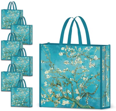 Dailygoods- Boodschappentas Herbruikbaar - 6 Stuks - Waterdicht - Amandelbloesem Patroon - Duurzaam - Ecologisch Vriendelijk - Herbruikbare Tas