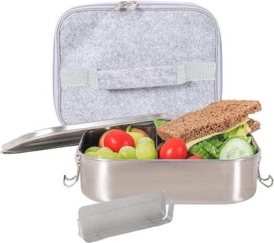 Lunchbox Roestvrijstaal | Rvs broodtrommel | Lekvrij | Vaatwasserbestendig en diepvriesbestendig | Inclusief koeltas en uitneembare voedselverdeler