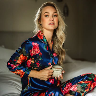 Satijnen Pyjama Dames Santorini - Luxe Nachtkleding, Hypoallergeen, Zacht, Hydraterend & Anti-Aging voor Ultiem Comfort