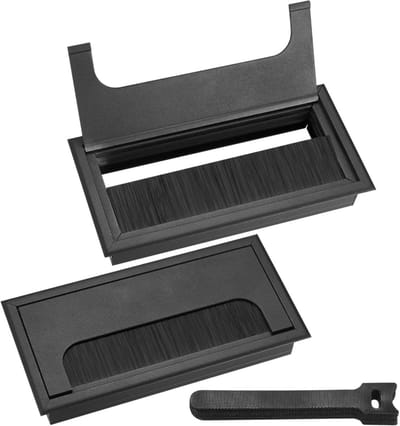 Kabeldoorvoer voor bureau met borstelafdichting, aluminium zwart, 160x80mm, inclusief 10 kabelbinders en kabelbeheer accessoires