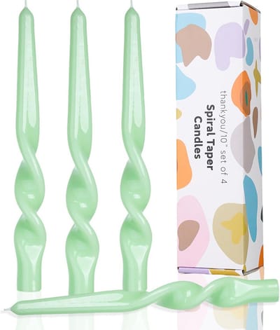 Hooggedraaide Groene Kaarsen Set van 4 - 25 cm - Druipvrije Stearinekaarsen