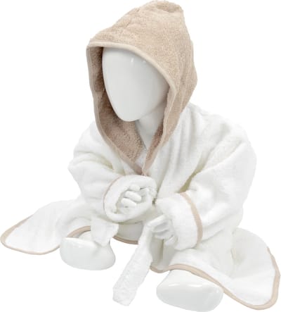 ARTG® Babiezz - Baby Badjas met Capuchon -  Wit - Zand  - Maat  68-74