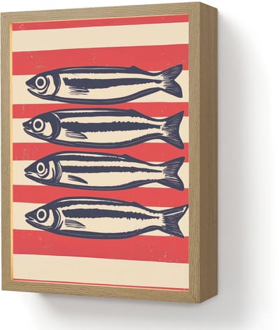 Wandlamp 30x40 cm - Oplaadbaar - Sardines - Rood en beige strepen - Wandlampen binnen woonkamer - Slaapkamer lamp - Decoratieve nachtlamp - Vloerlamp draadloos
