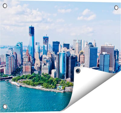 Gards Tuinposter New York Als een Eiland vanuit de Lucht - 50x40 cm - Tuindoek - Tuindecoratie - Wanddecoratie buiten - Tuinschilderij