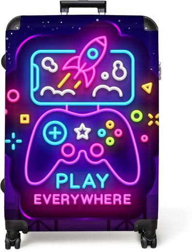 NoBoringSuitcases.com® - Koffer groot - Reiskoffer lichtgewicht - Gaming - Console - Neon - Jongens - Rolkoffer met 4 wielen - Grote trolley XL - 98 liter bagage