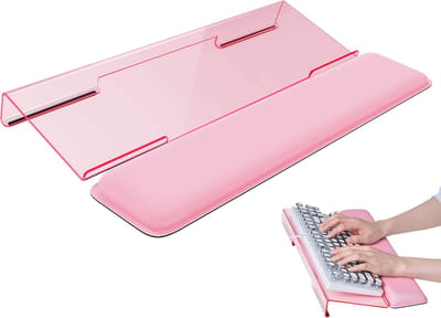 Polssteunen Toetsenbord Standaard voor Computer – Ergonomische Kantelbare Acryl Desktop, Polssteun Bureau, Verhoogde Toetsenbordstandaard voor Comfortabel en Ergonomisch Typen - Roze