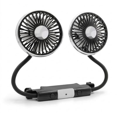 Stervia Dubbele Auto Ventilator - Voorbank En Achterbank - Bevestiging Aan Hoofdsteun - 3 Standen - Met Led Verlichting - 360° Rotatie - Zwart - 13.5 x 16 x 5.5 cm