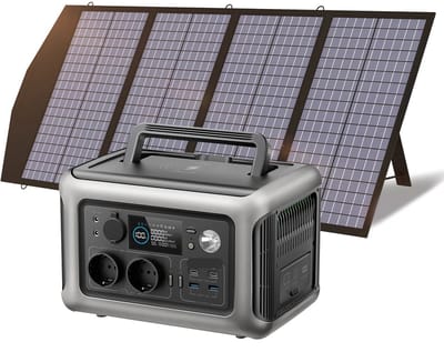 Powerstation - Generator - Aggregaat - Powerbank - Draagbare - 299Wh LiFePO4 - 600W AC Uitgang en 200W Zonnepaneel - voor Outdoor, Kamperen en Back-up Stroom