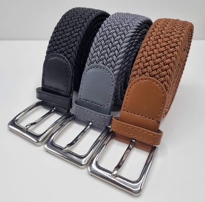3 pack deal - Elastische riem - gevlochten broekriem - dames en heren riemen - Kleur 1 Bruin 2 Grijs 3 Zwart 105 cm