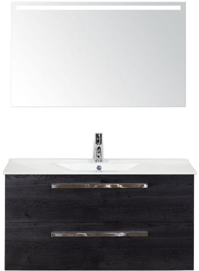 Seville Badmeubelset 100 cm - Black Oak - Keramische Wastafel Wit Enjoy met Sence Spiegel