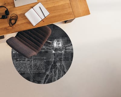 Coloray Vloerbeschermer - Vitruviaanse Man Stoel Mat - 100x100 cm - Zwart-wit Vloerbeschermer Harde Vloer - Motif Vloerbeschermer - PVC Vloerbeschermer - Ronde Mat - Texturen Thema