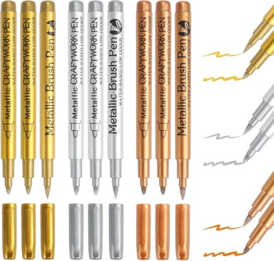Set van 9 Metallic Markers met Glitters - Gouden, Zilveren en Bronzen Schrijfpennen