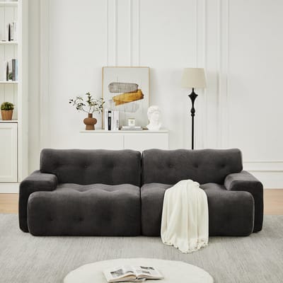 MODFU 2-Zitsbank - Brede Armleuningen En Knopen - Modern - Woonkamer - Chenille - Grijs - 224 X 104 X 66 Cm