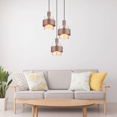 Globo Hanglamp Milley, Ø 45 cm, bronskleurig, 3-lamps, metaal