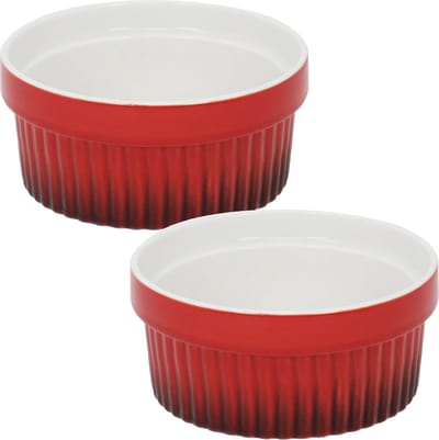 Excellent Houseware Creme brulee schaaltjes - bakjes - 2x stuks - rood - Dia 9 cm - porselein - Tapas schaaltjes