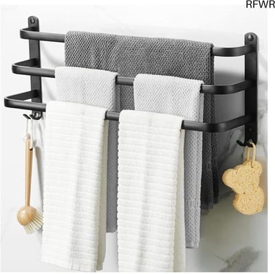 RFWR® Wandgemonteerd Handdoekenrek voor Badkamer - Matzwart, Zelfklevend, Aluminiumlegering + 1 Haak