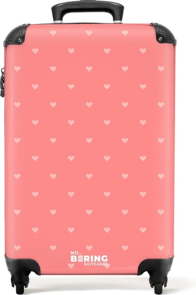 NoBoringSuitcases.com® - Kinderkoffer meisje roze - Kindertrolley hartjes meisjes - Handbagage koffer lichtgewicht - Reiskoffer trolley kinderen - Rolkoffer met wieltjes - Past binnen 55x40x20 en 55x35x25