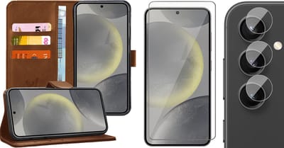 Hoesje geschikt voor Samsung Galaxy S24 - Screenprotector Glas & Camera - Portemonnee Book Case Bruin