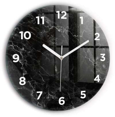 Wallfluent Wandklok - Donker marmer Klok met Afbeelding - 60 cm x 60 cm - Zwart Wandklok - Witte Handen - Wandklok Met Cijfers - Wandklok Glas Woonkamer - Ronde Glazen Wandklok - Minimalistisch Wandklok - Klok met Afbeelding