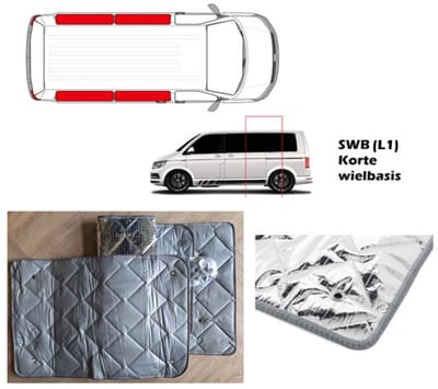 Raamisolatie VW T5 of T6 woonruimte Korte wielbasis vanaf BJ 2003 (4 Delige set)