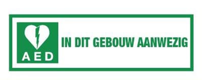 AED in dit gebouw aanwezig wit groen tekstbord - kunststof 300 x 100 mm