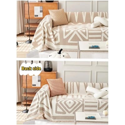 1 stuks Chenille Dubbelzijdig Gebruik Bankhoes Antislip Boheems Bankdeken 4 Seizoenen Universeel Picknick Bankhoes Woonkamer S beige