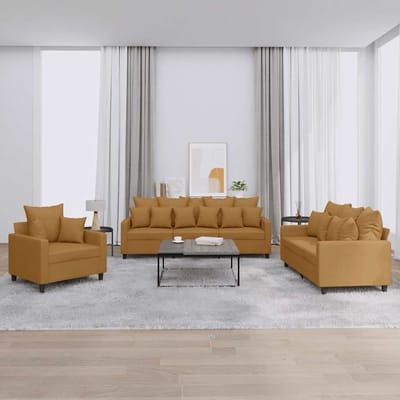 vidaXL - 3-delige - Loungeset - met - kussens - fluweel - bruin