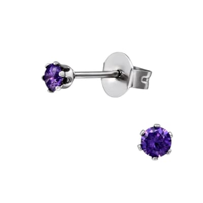 Aramat Jewels | Oorbellen | Zirkonia Oorbellen Paars – 3mm RVS | | | |3mm | Staal | Kinderen, Volwassenen | Verkleurd niet