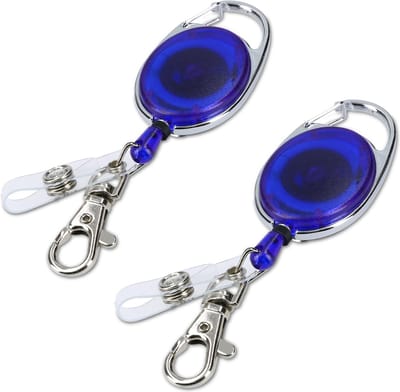 kwmobile sleutelhanger met uittrekbaar koord - Set van 2 stuks - Uitschuifbare broekclip voor sleutels en pasje - Uittrekbare pasjeshouder - Blauw