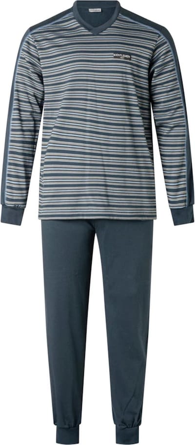 Gentlemen heren pyjama licht geruwd - maat L - V-hals - Fijnstreep marine/turquoise