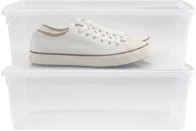 Plasticforte schoenen opslagbox met deksel - 2x - 5 Liter - 33 x 19 x 10 cm - transparant - kunststof - shoesbox